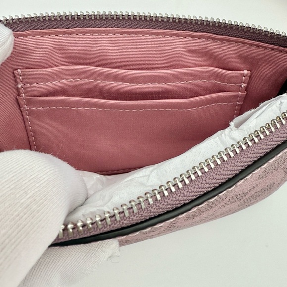 Coach Boxed Corner Zip Wristlet In Signature Canvas With Charms Silver Pink Rose - Picture 10 of 16